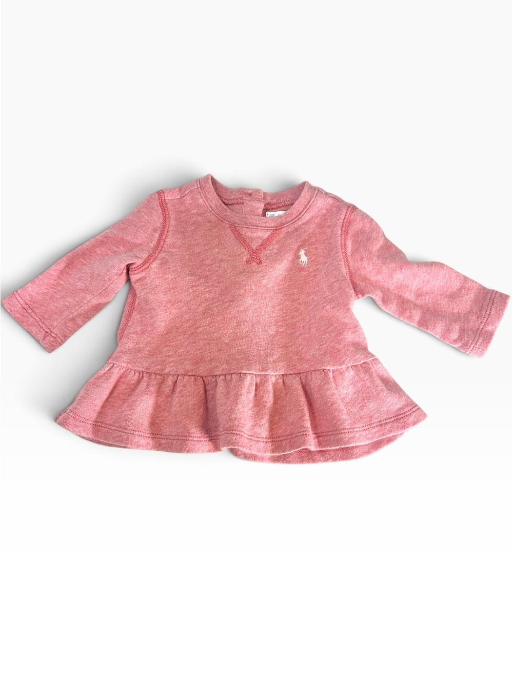 Ralph Lauren Baby Girl 3M Pink Heather Peplum French Terry Sweatshirt Top